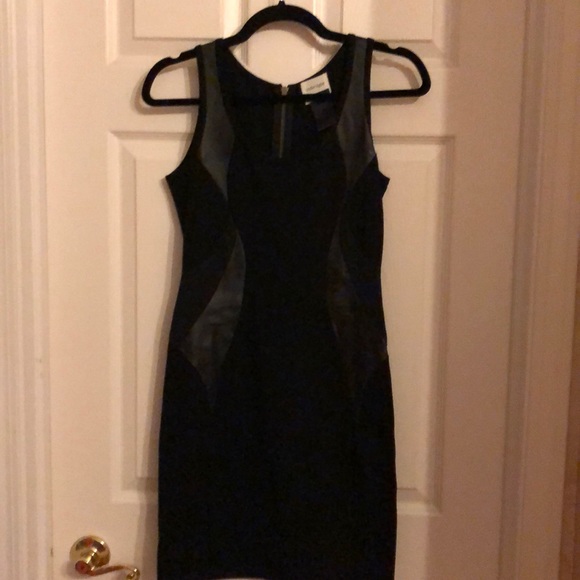 Designer black dress with faux leather appliqué by Under.ligne _5 - Picture 2 of 5